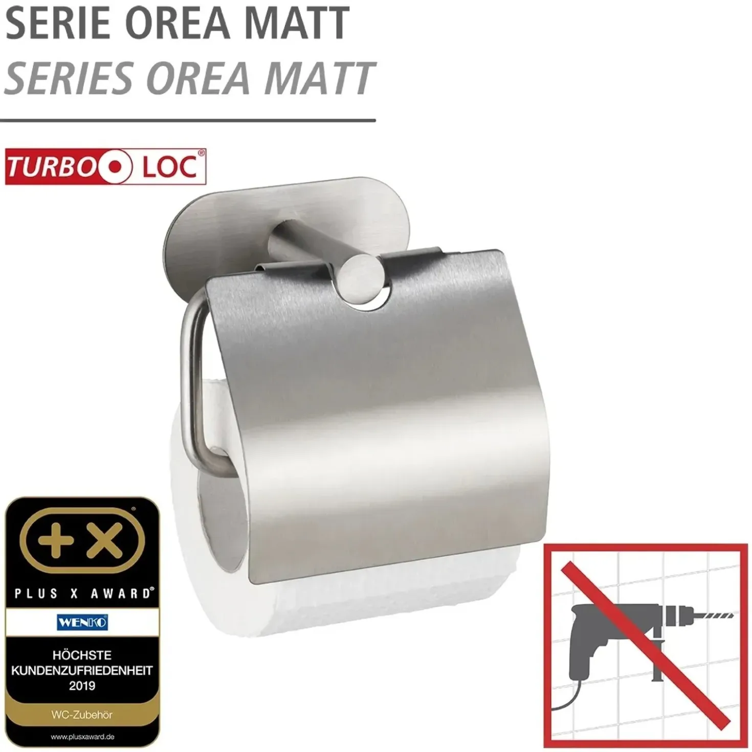 Porta carta igienica con coperchio Wenko Turbo-Loc Orea acciaio inox opaco