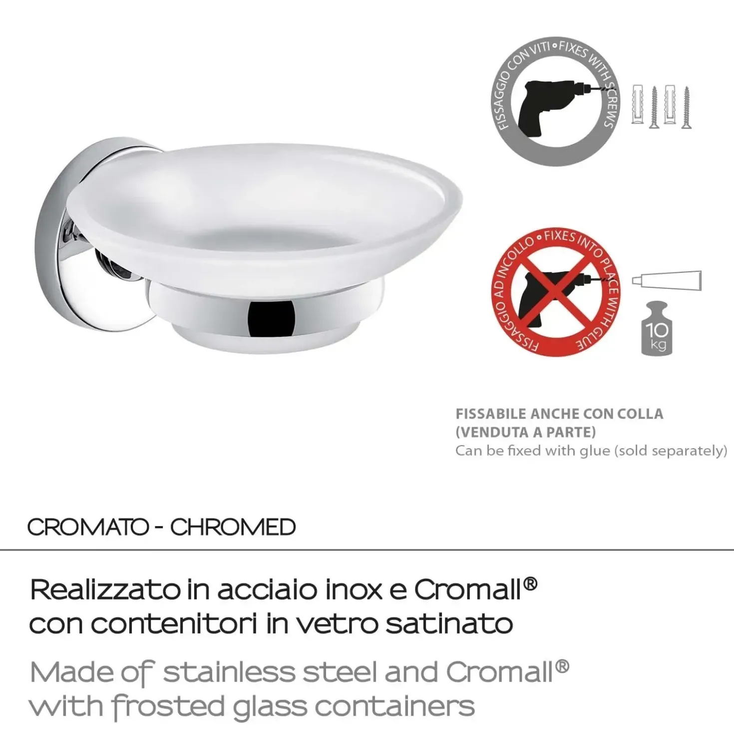 Porta sapone Felce Plus cromato con biadesivo