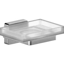 Portasapone bagno Cubo con bacinella in vetro satinata cromo