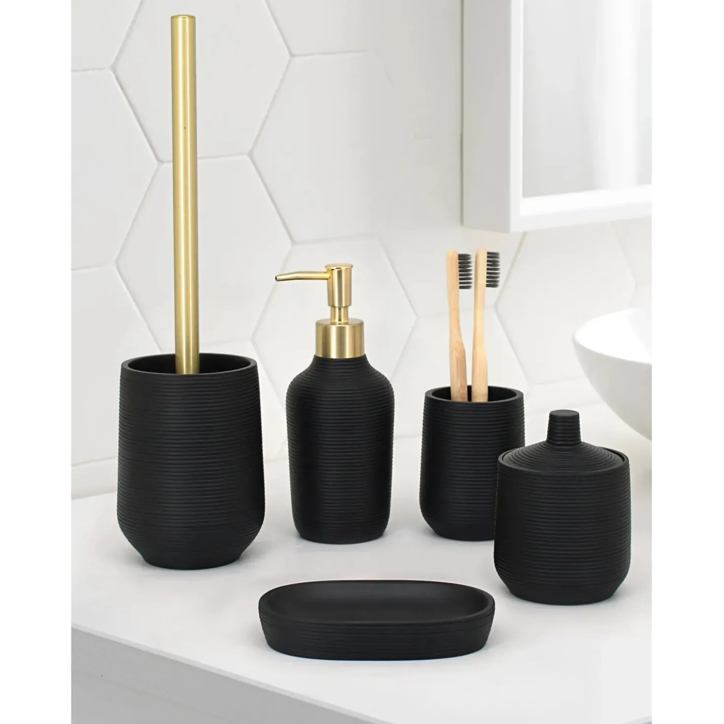 Portasapone bagno Ebony in poliresina nero