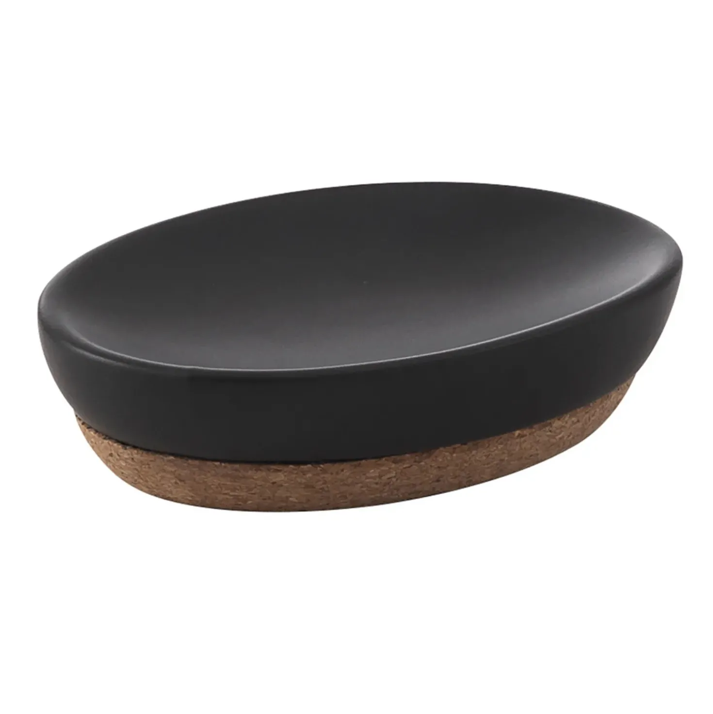 Portasapone bagno Ilary in ceramica e sughero nero opaco