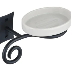Portasapone bagno Rebecca in acciaio verniciato nero e ceramica bianca