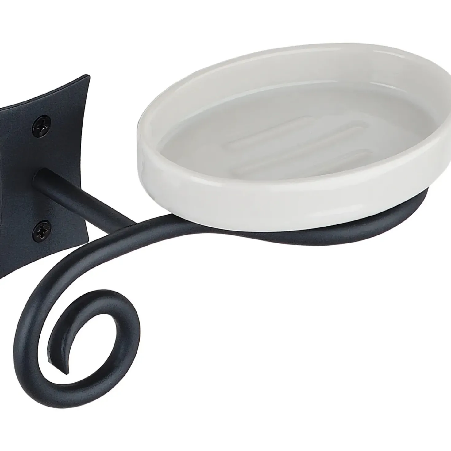 Portasapone bagno Rebecca in acciaio verniciato nero e ceramica bianca