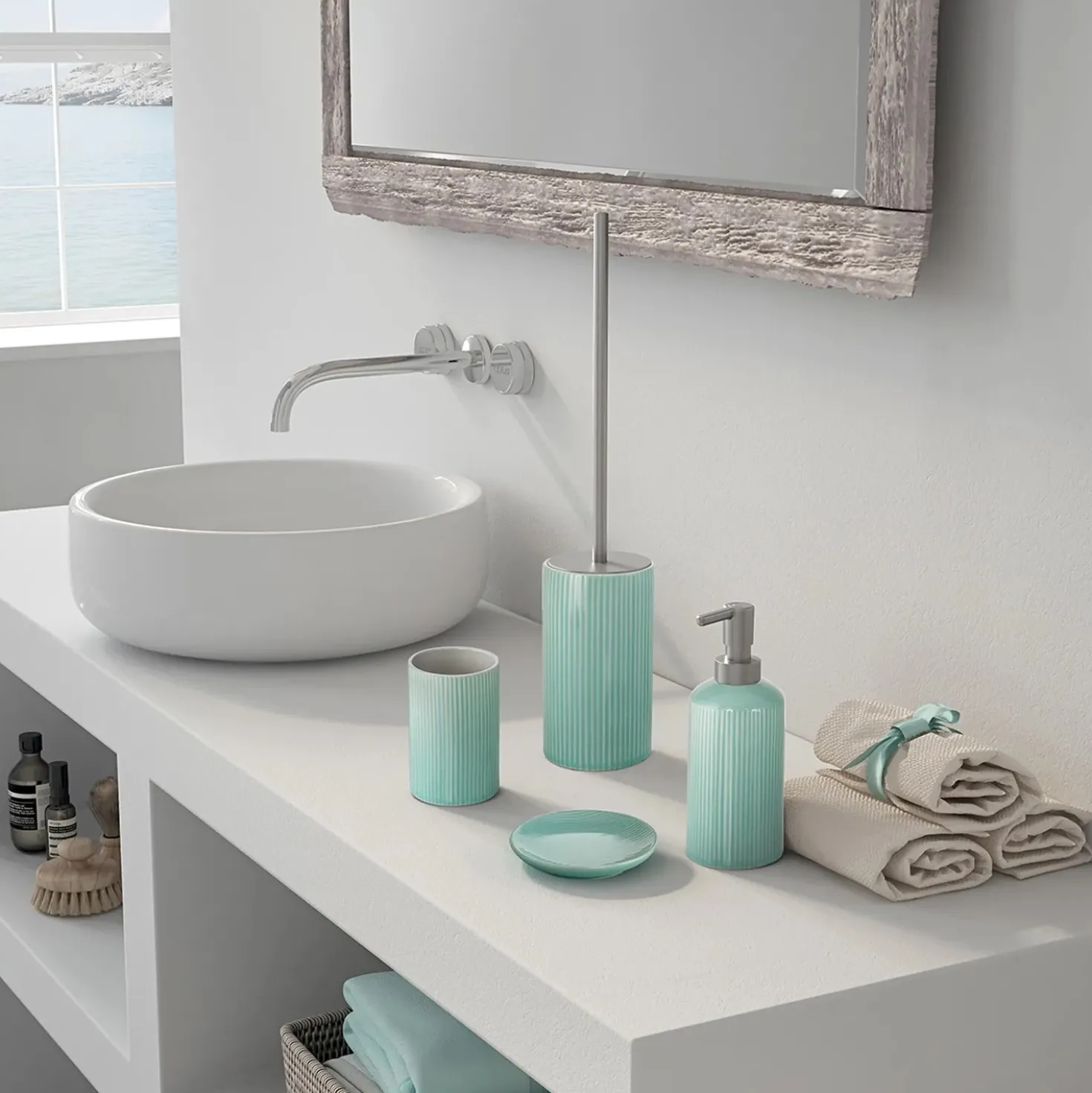 Portasapone bagno Sabina in ceramica acquamarina