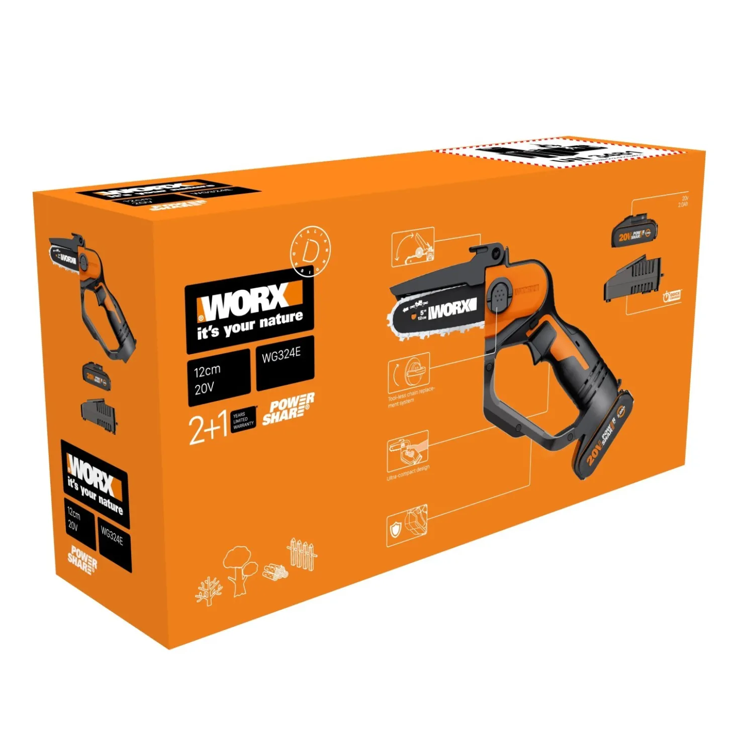 Potatore a batteria Worx WG324E 20 V 12 cm