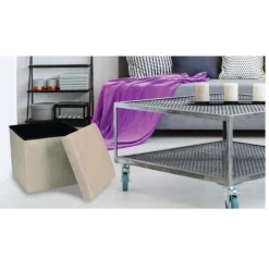 Pouf contenitore pieghevole beige 38x38xh36 cm