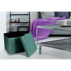 Pouf contenitore pieghevole verde 38x38x36h cm