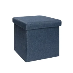 Pouf contenitore pieghevole tessuto blu 38x38 cm