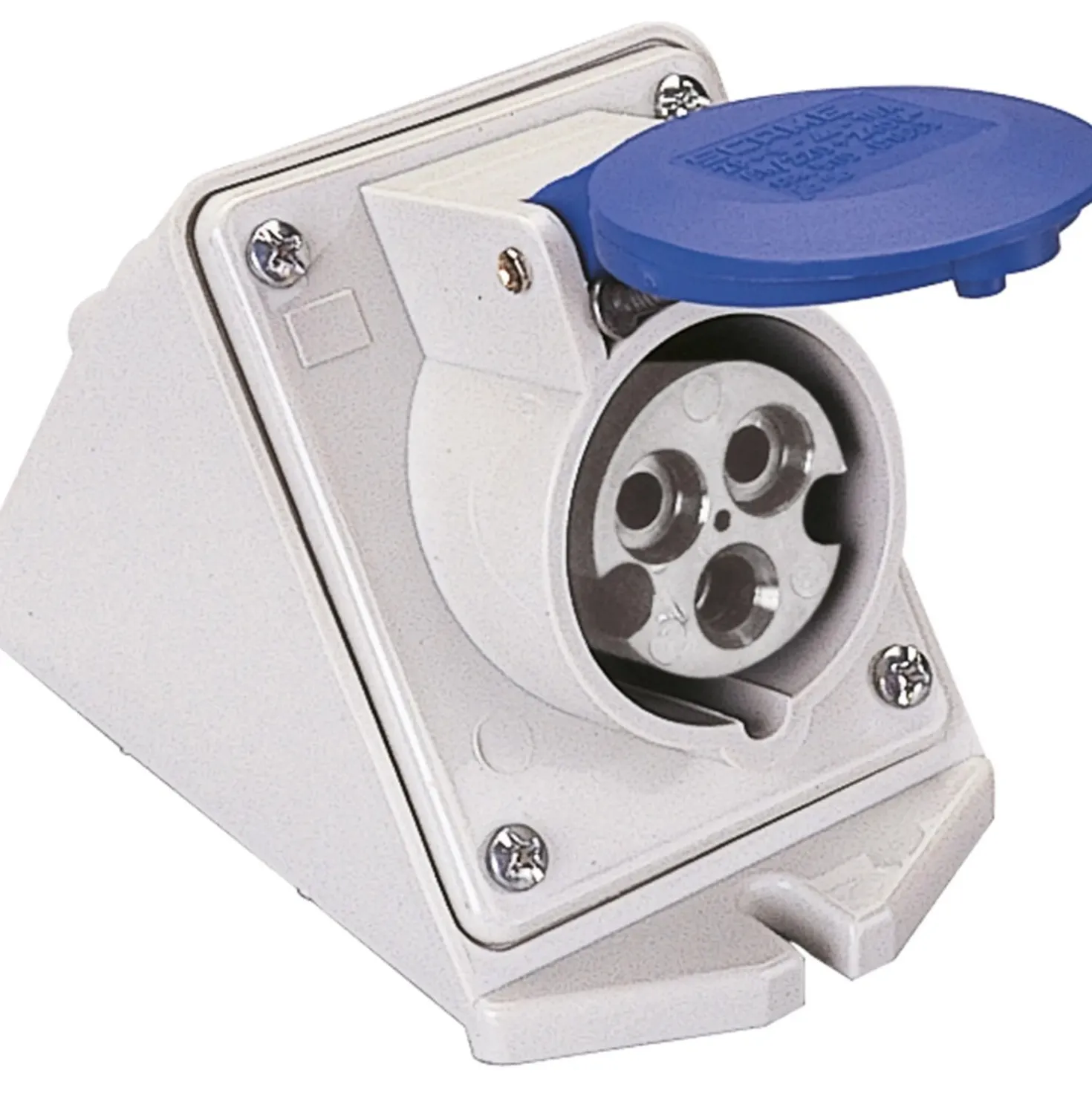 Presa inclinata da parete 16 A 2P+T IP44 blu