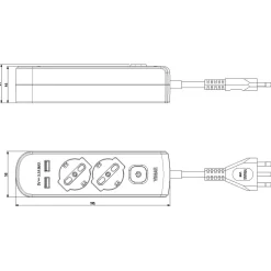 Presa mobile multipla con 2 universale+2USB+ spina S17 + interruttore bianco
