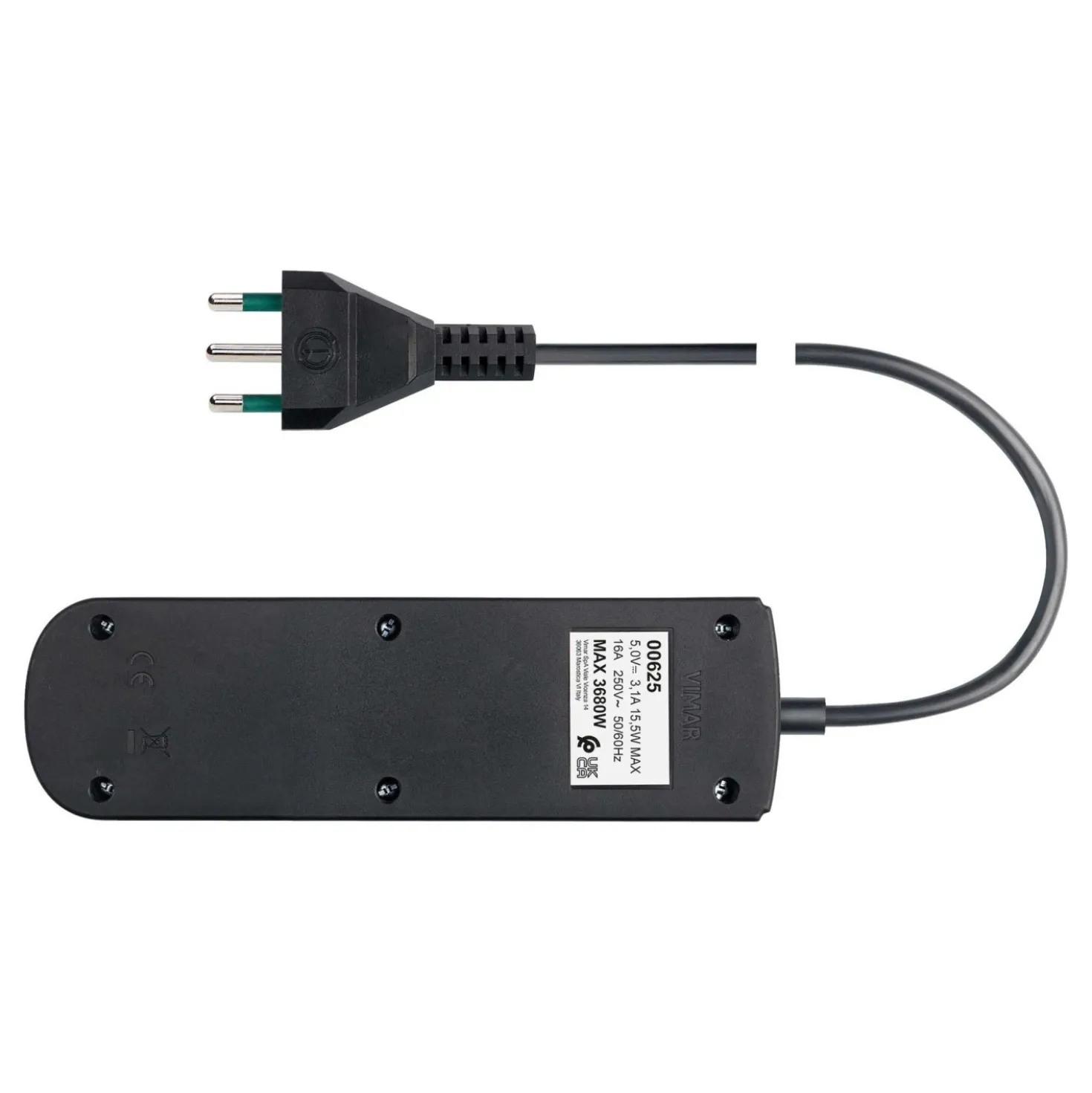 Presa mobile multipla con 2 universale+2USB+ spina S17 + interruttore nero
