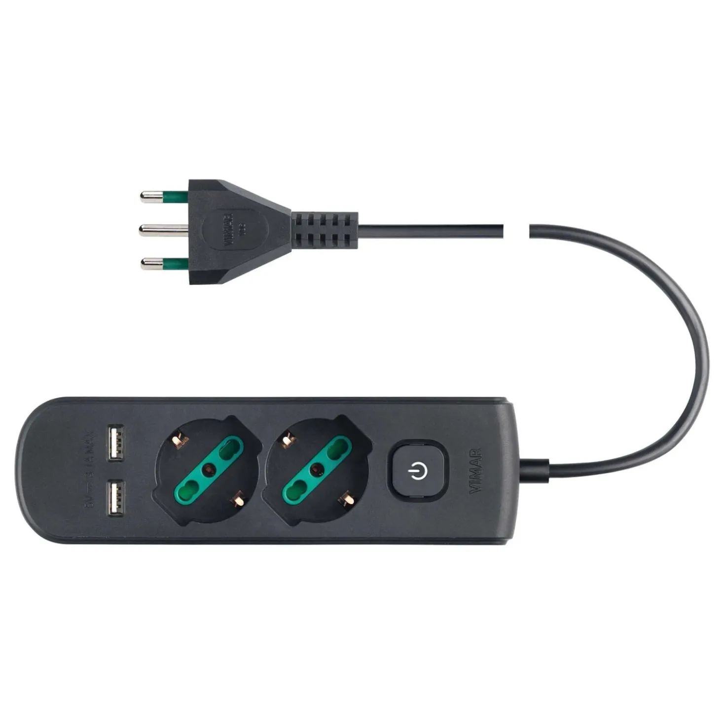 Presa mobile multipla con 2 universale+2USB+ spina S17 + interruttore nero