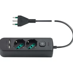 Presa mobile multipla con 2 universale+2USB+ spina S17 + interruttore nero
