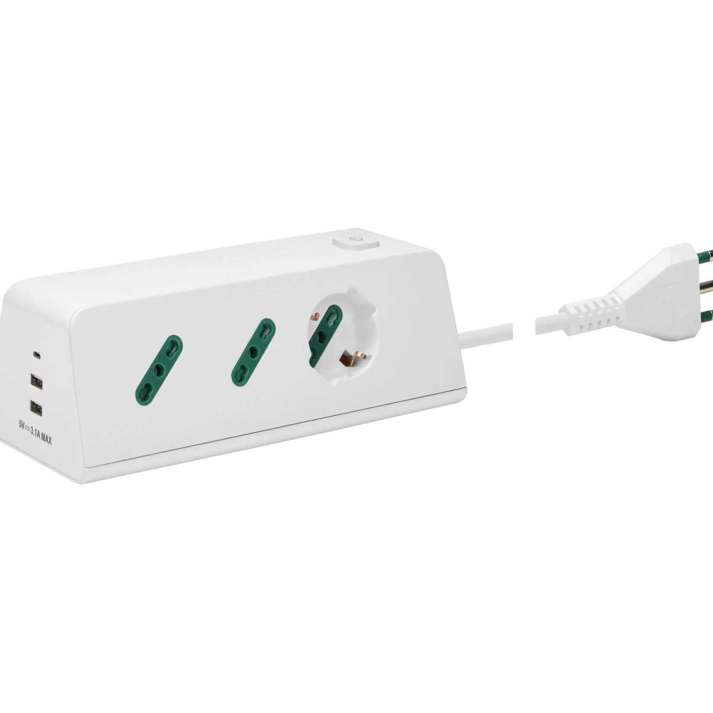 Presa mobile multipla scrivania 1 universale +2 P17/11+3 USB+ spina S17 bianco