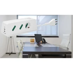 Presa mobile multipla scrivania 1 universale +2 P17/11+3 USB+ spina S17 bianco