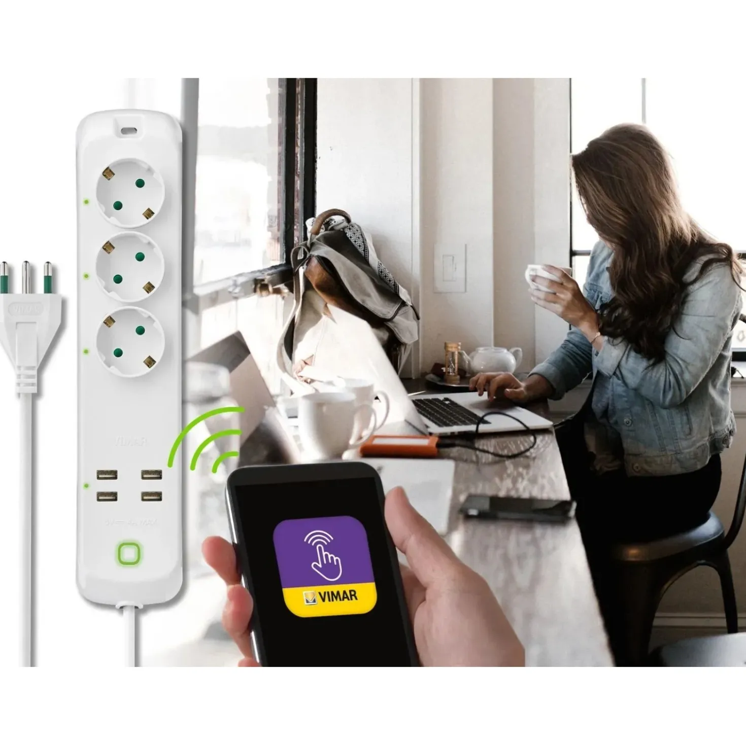 Presa multipla Vimar 16A 3 prese tedesca con 4 USB interruttore WiFi Smart Home