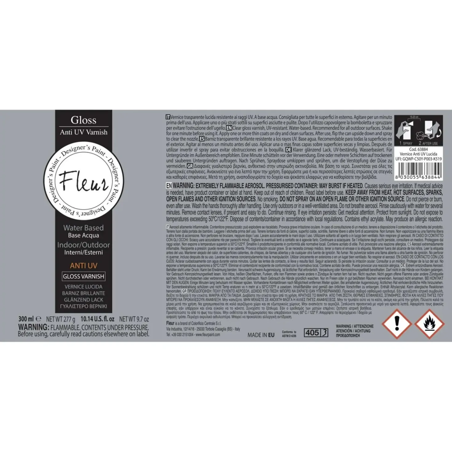 Primer spray Fleur P02 grigio universale 300 ml