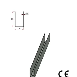 Profilo guida a U in acciaio zincato 16/28 sp 6/10 L 3 m grigio