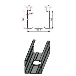 Profilo montante a C in acciaio zincato 55/50 sp 6/10 L 3 m grigio