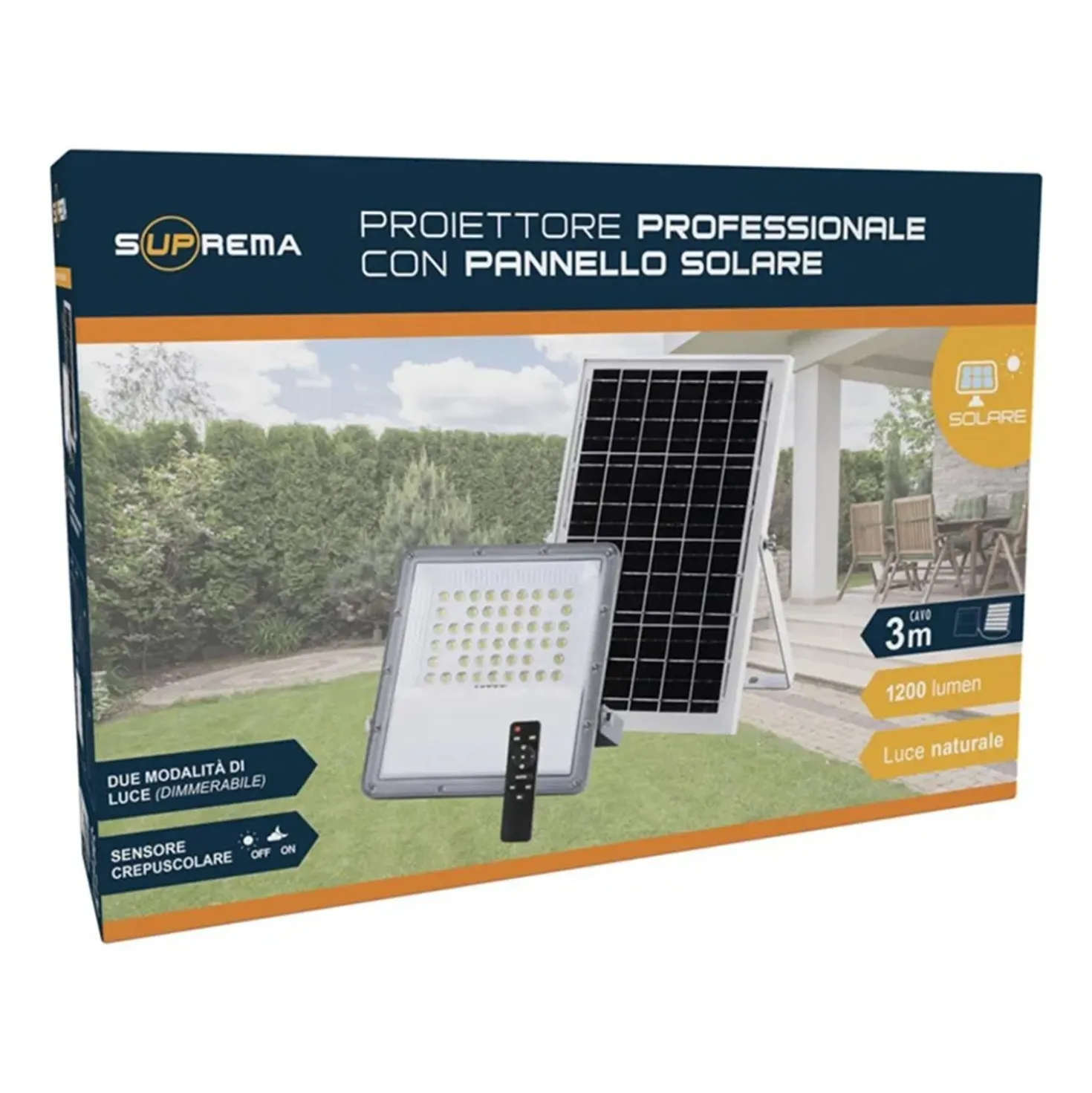 Proiettore LED professionale con pannello fotovoltaico 1200 lm 10W 35x23x1 cm