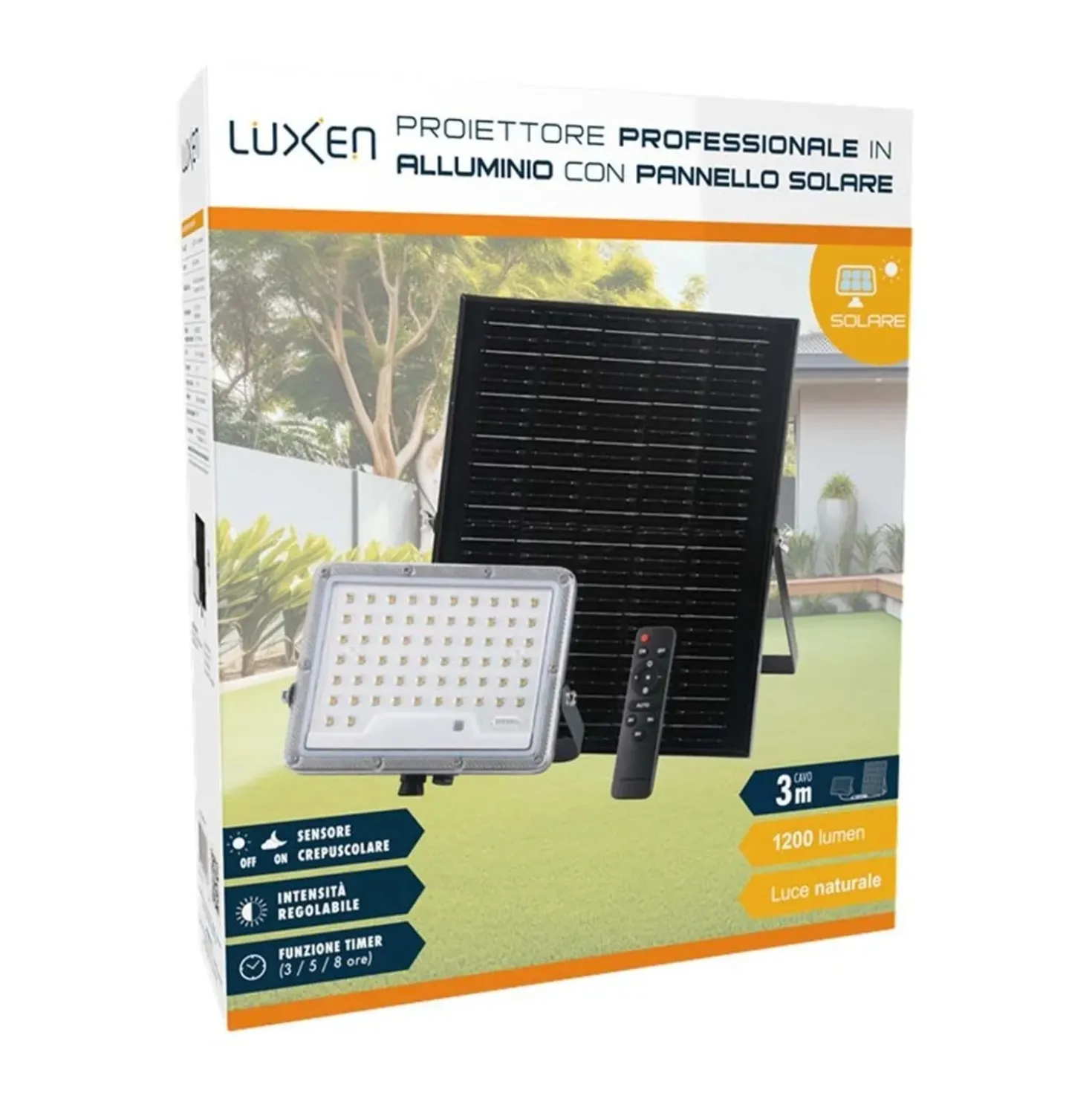 Proiettore solare in alluminio con pannello solare separato 1200 lm