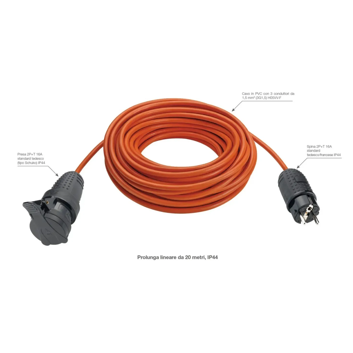 Prolunga Vimar 20 m IP44 3G1,5 presa tedesca arancio
