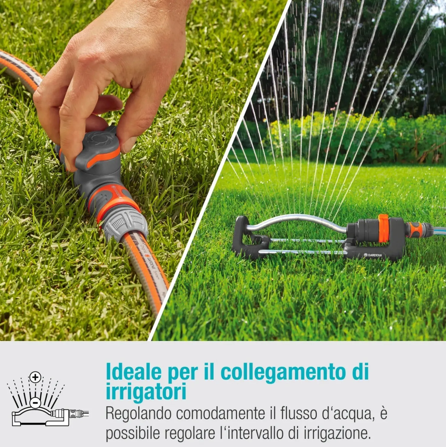 Raccordo con valvola di regolazione Gardena per tubi da giardino