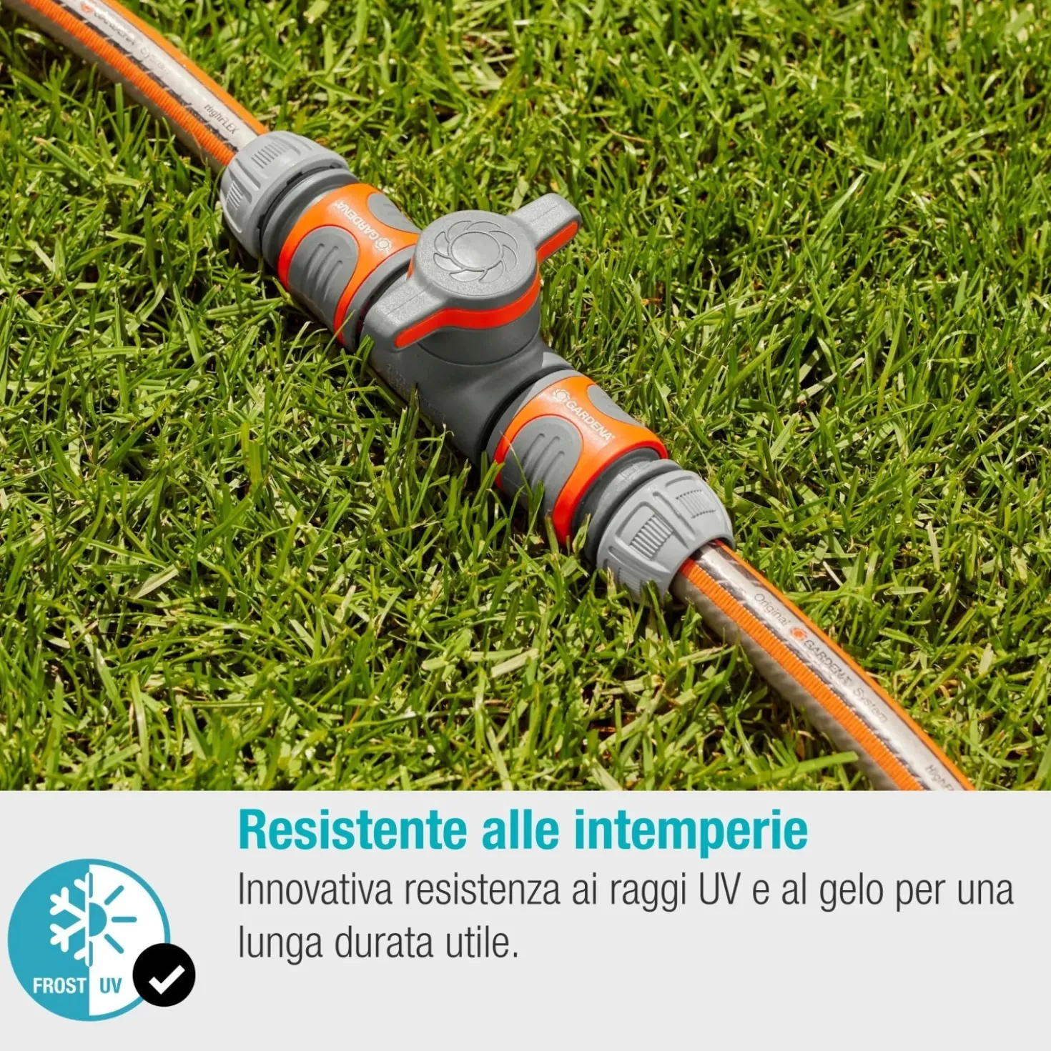 Raccordo con valvola di regolazione Gardena per tubi da giardino