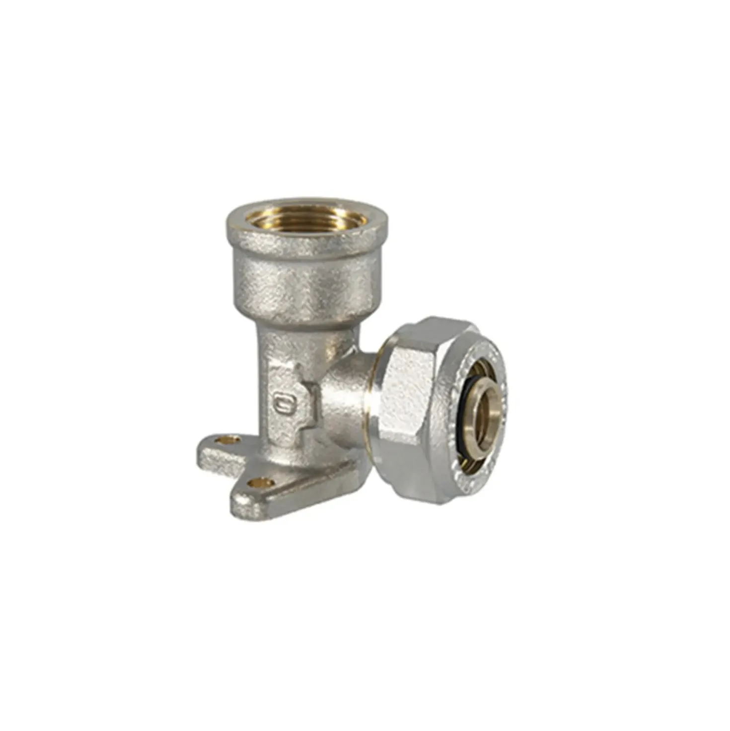 Raccordo gomito con staffa per multistrato a stringere 1/2" x 20mm
