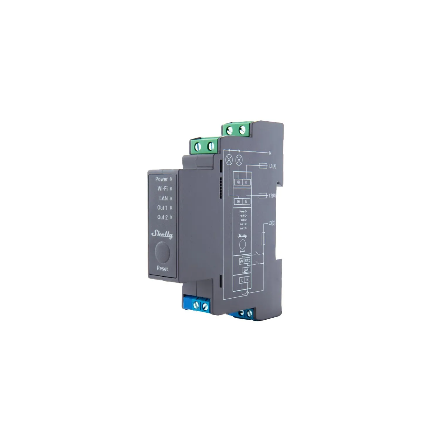 Relè Smart Home Wifi LAN Bluetooth Shelly Pro 2 Canali Barra DIN
