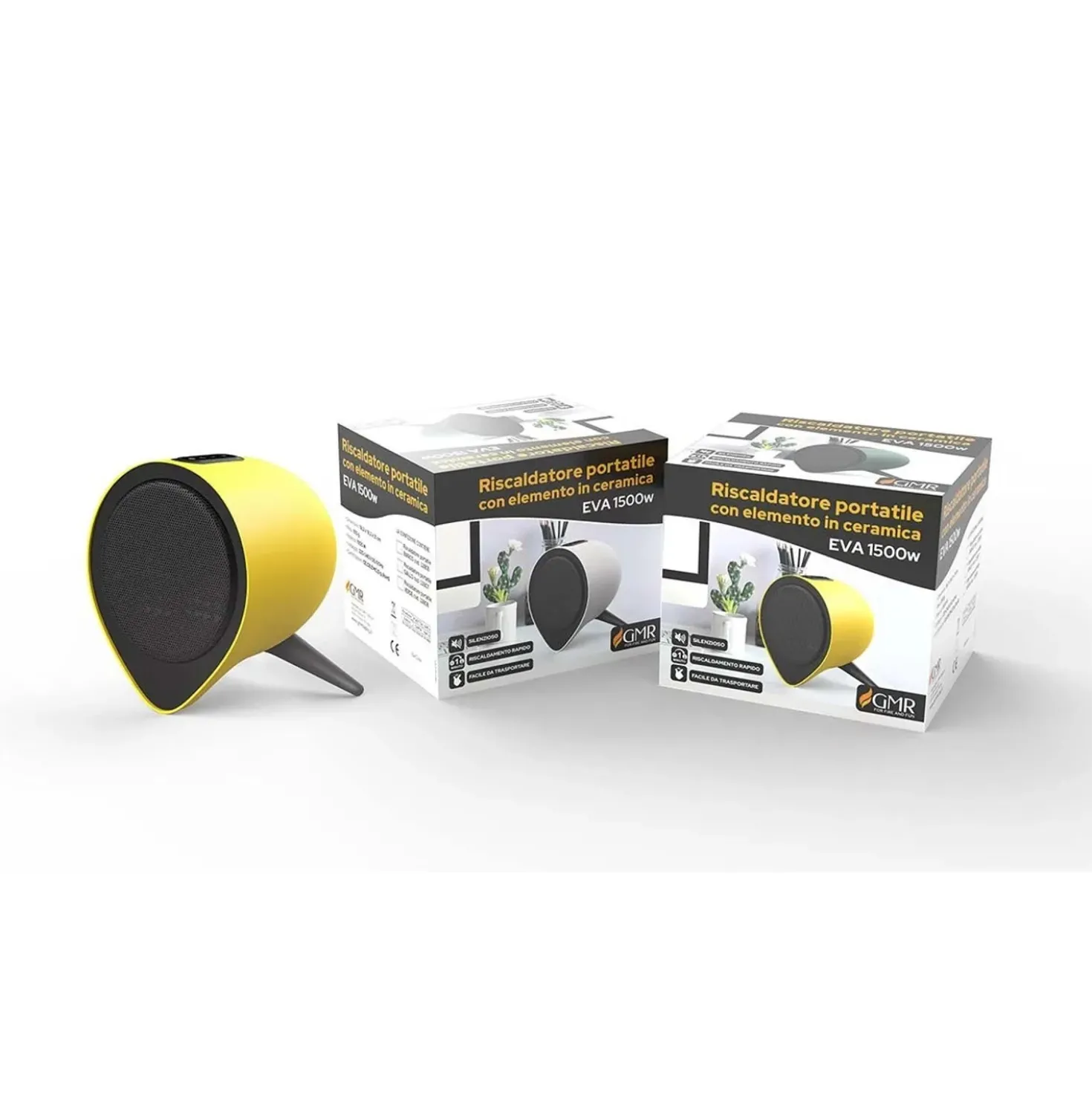 Riscaldatore portatile Eva con elemento in ceramica 1500 W giallo