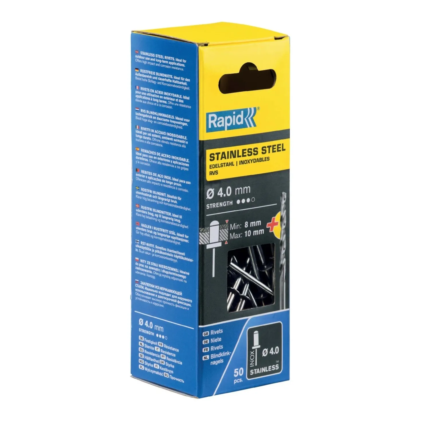 Rivetti Rapid Acciaio INOX Ø4.0 x 14 mm Conf. da 50 Pezzi e Punta Trapano incl