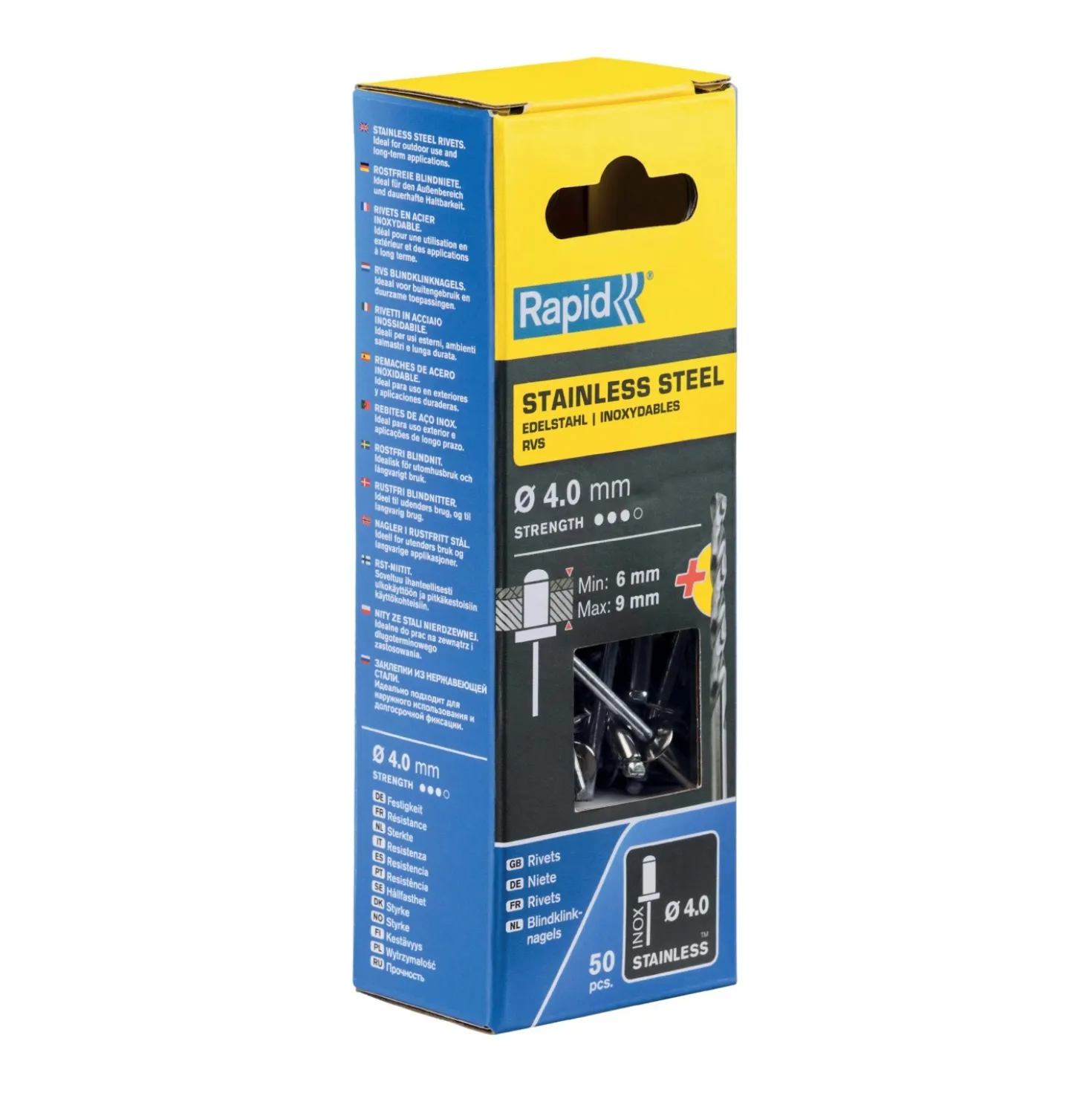Rivetti Rapid Acciaio INOX Ø4.0 x 12 mm Conf. da 50 Pezzi e Punta Trapano incl