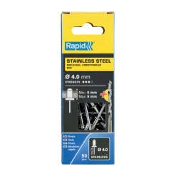 Rivetti Rapid Acciaio INOX Ø4.0 x 12 mm Conf. da 50 Pezzi e Punta Trapano incl