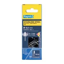 Rivetti Rapid Acciaio INOX Ø3.2 x 8 mm Conf. da 50 Pezzi e Punta Trapano incl