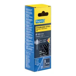 Rivetti Rapid Acciaio INOX Ø3.2 x 8 mm Conf. da 50 Pezzi e Punta Trapano incl