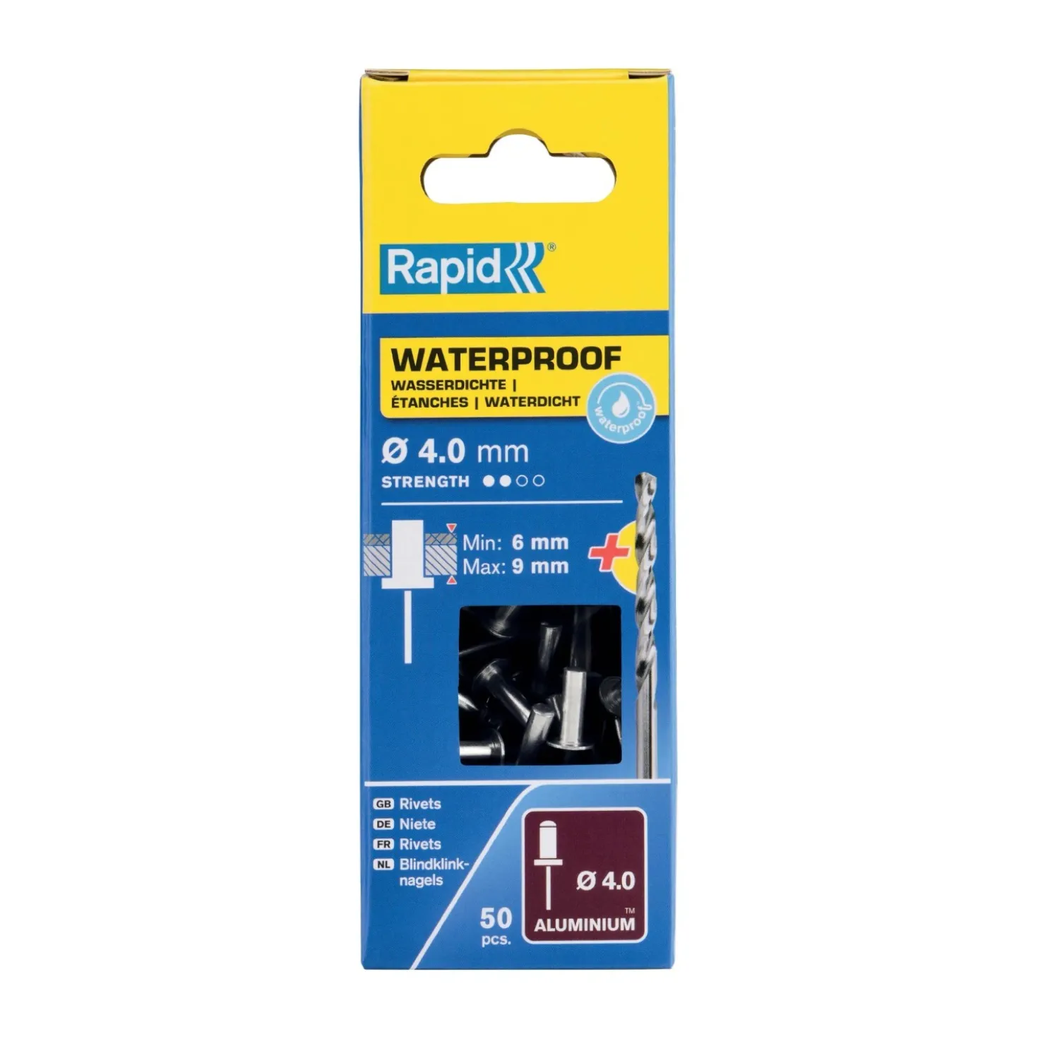 Rivetti Rapid Impermeabili Ø4.0 x 12 mm Conf. da 50 Pezzi e Punta Trapano incl
