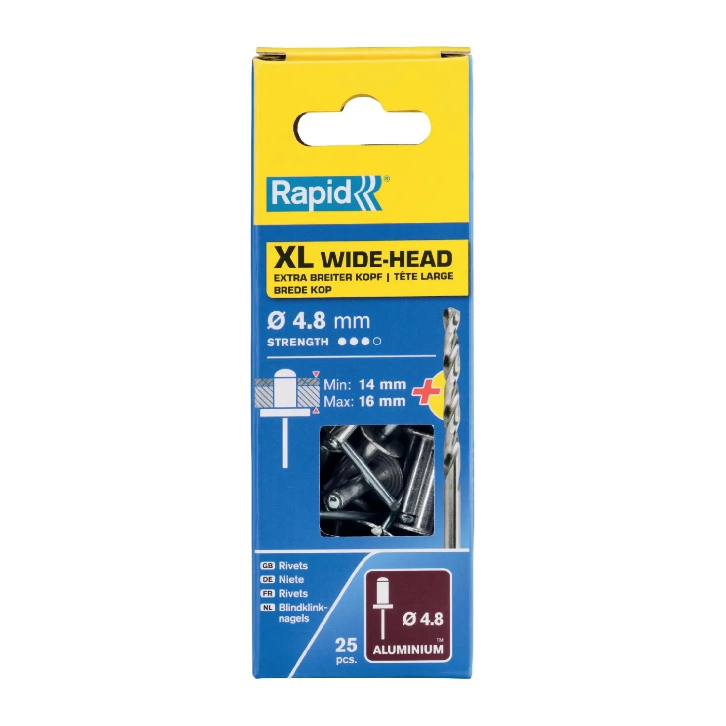 Rivetti Rapid XL Ø4.8 x 20 mm Confezione da 25 Pezzi e Punta del Trapano Inclusa