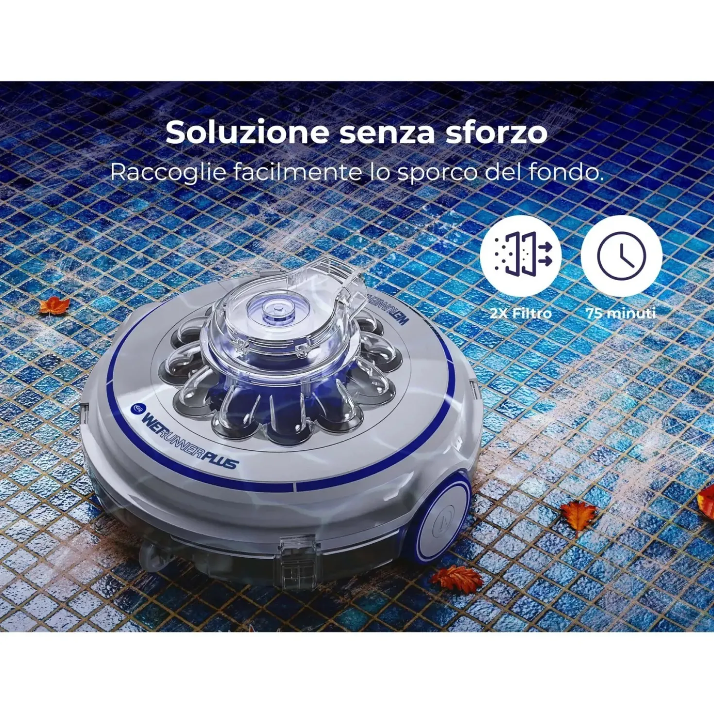 Robot a batteria per piscina Gre Wet Runner Plus filtro 4 l 27 W