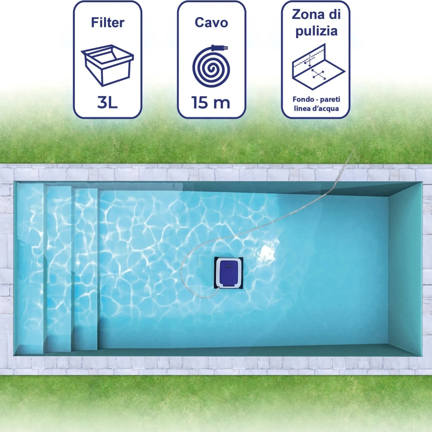 Robot piscina pulitore elettrico Gre filtro 3 l