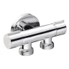 Rubinetto a squadra doppio attacco lavatrice 1/2" -3/4"salva spazio ottone crom