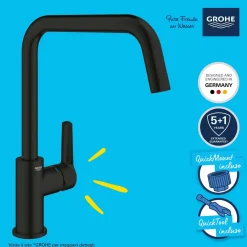 Rubinetto cucina monocomando Grohe canna alta per Start nero
