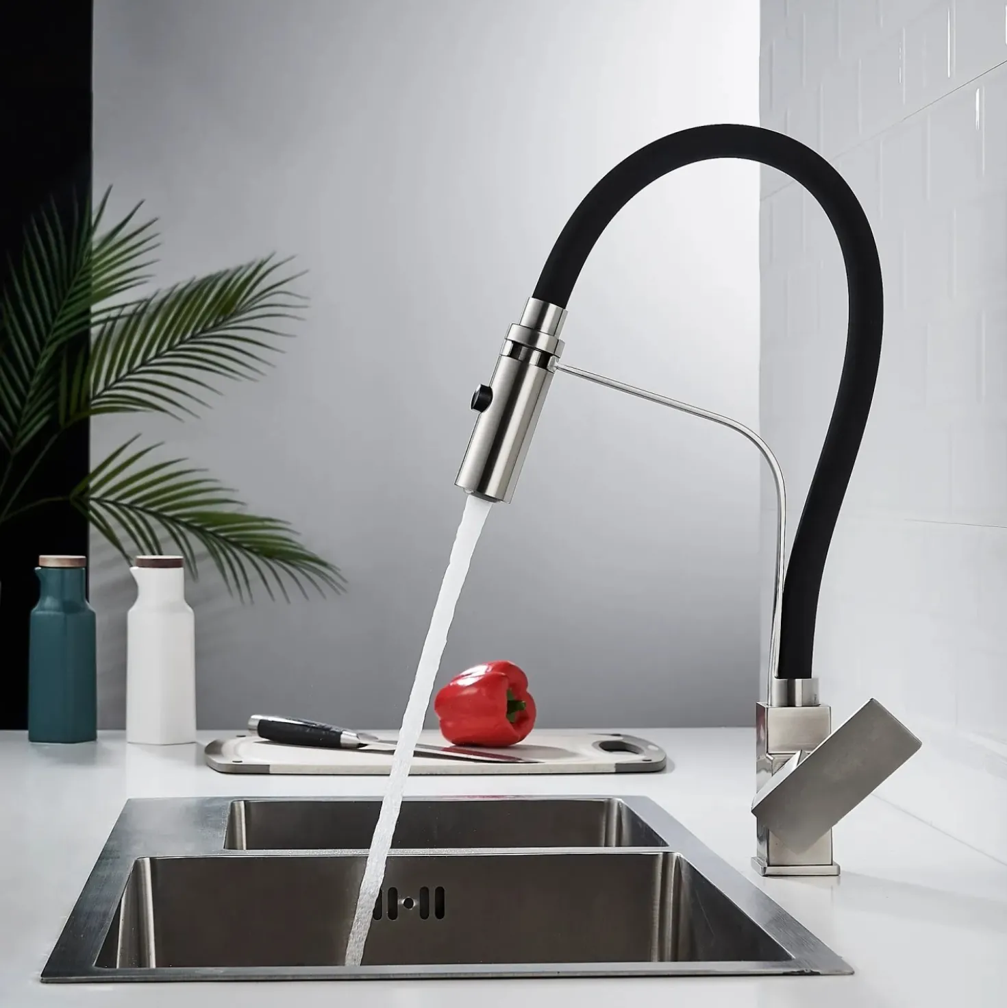 Rubinetto cucina monocomando canna alta Portland acciaio spazzolato