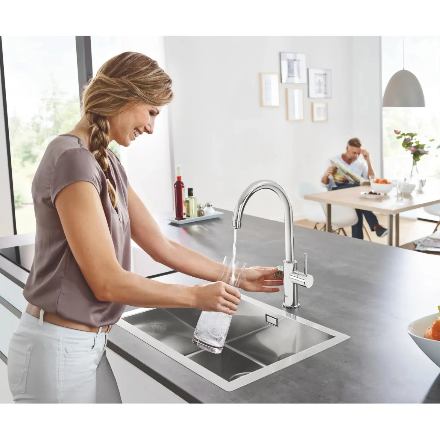 Rubinetto cucina monocomando canna alta per Grohe Blue Home Start cromo