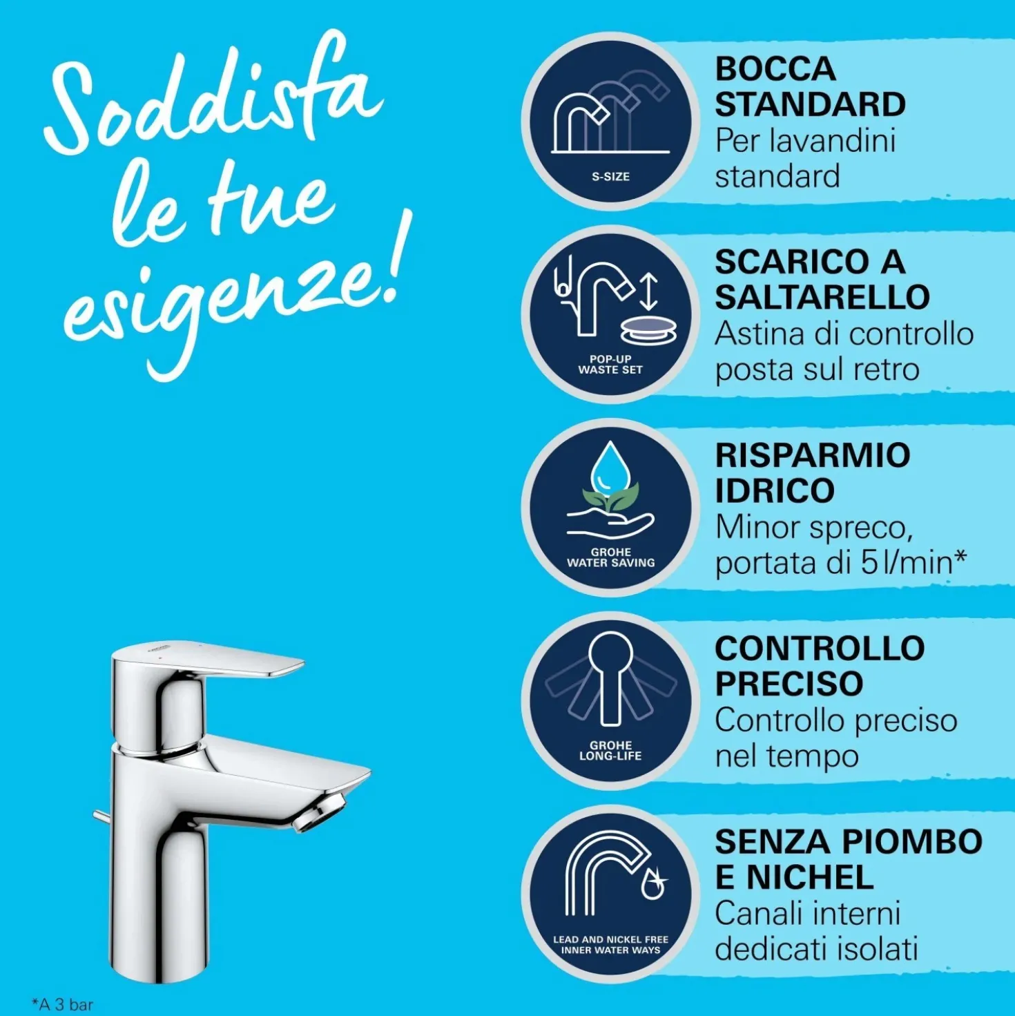 Rubinetto per lavabo GroheE Quickfix Start Edge cromo tg S