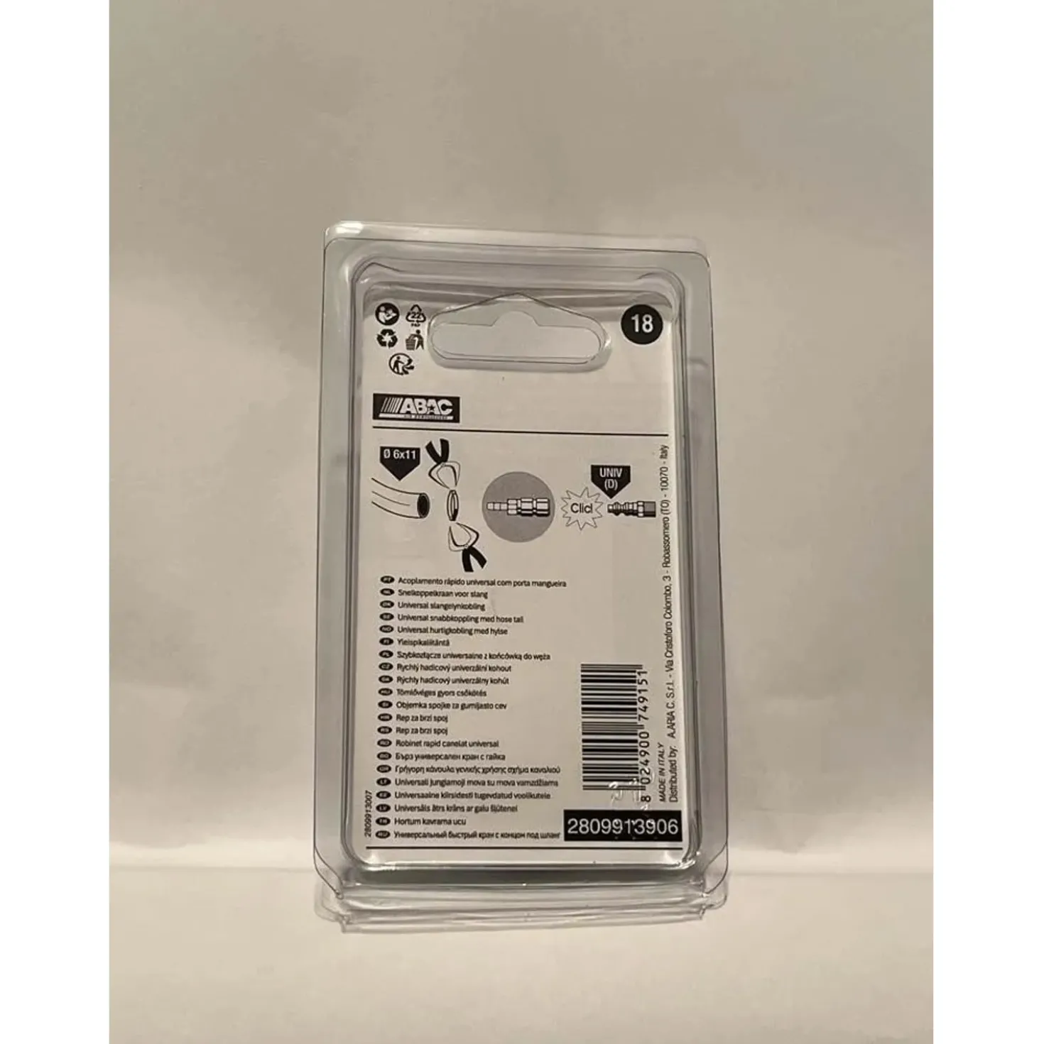 Rubinetto rapido universale a resca ABAC Ø 6x11 mm tubazioni pneumatiche