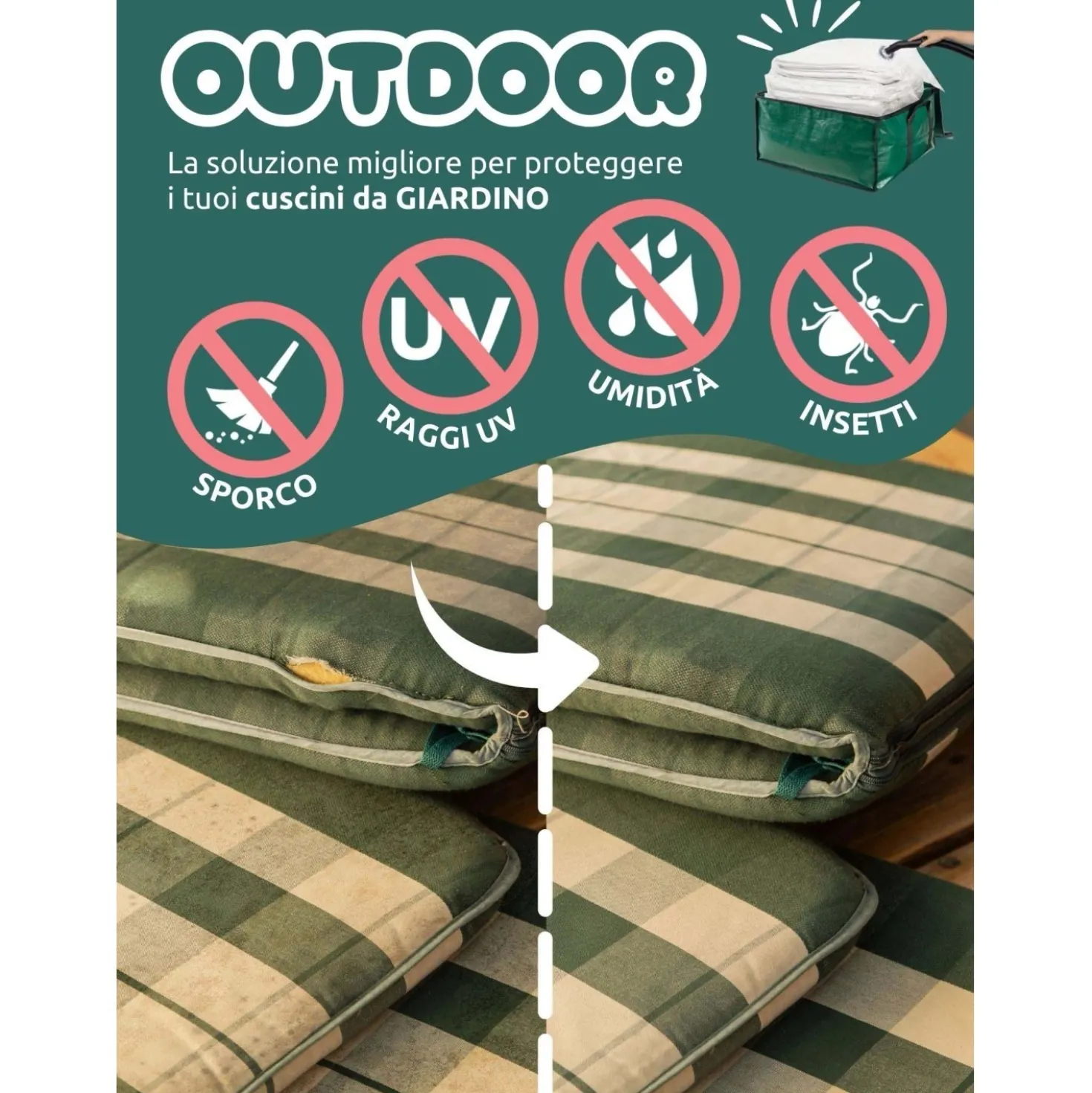 Sacco salvaspazio con custodia integrata Compactor Garden 3xl 50x50x25 cm