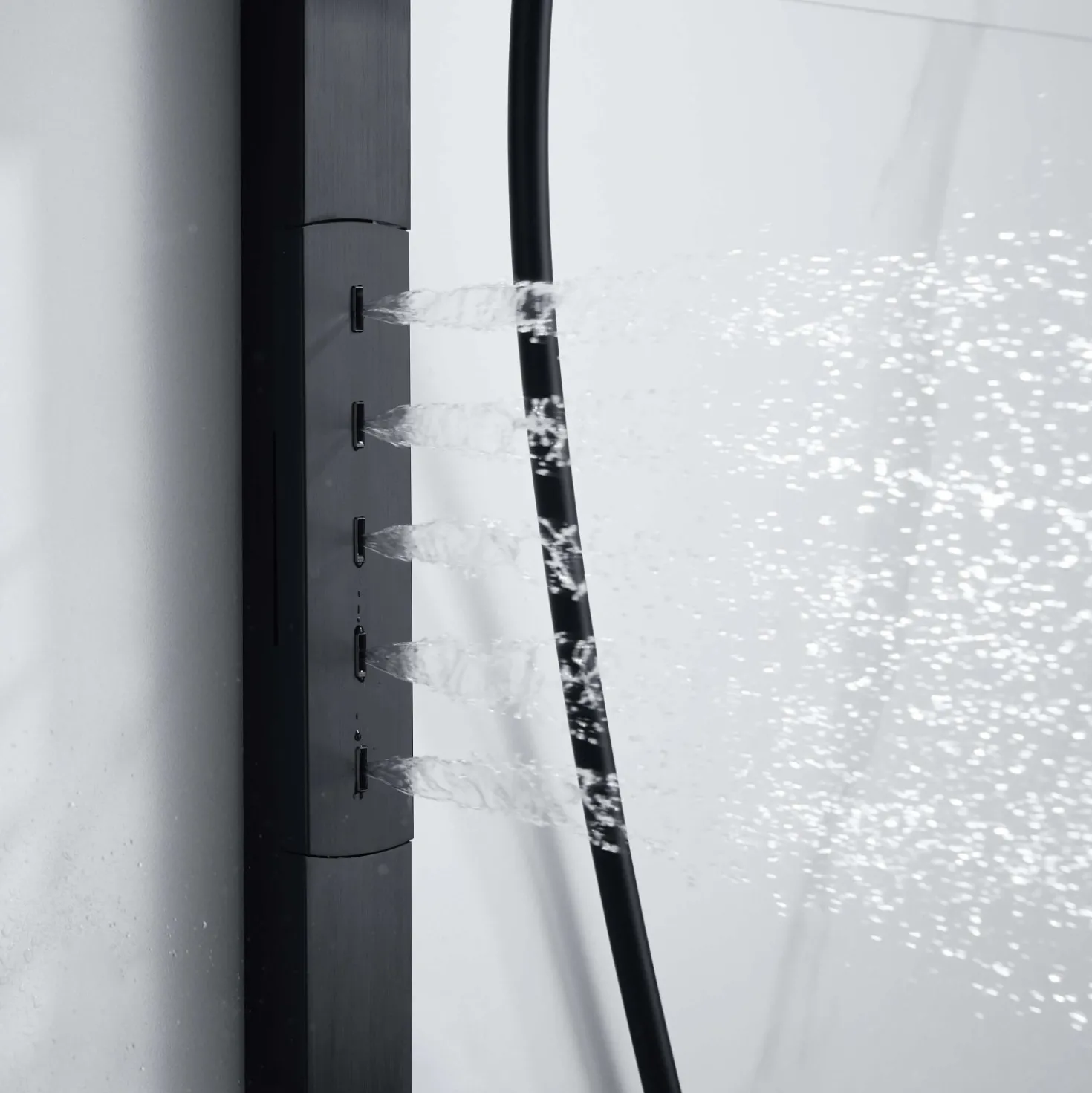 Saliscendi doccia aQuasanit Horizon nero con body jets e doccetta 3 getti