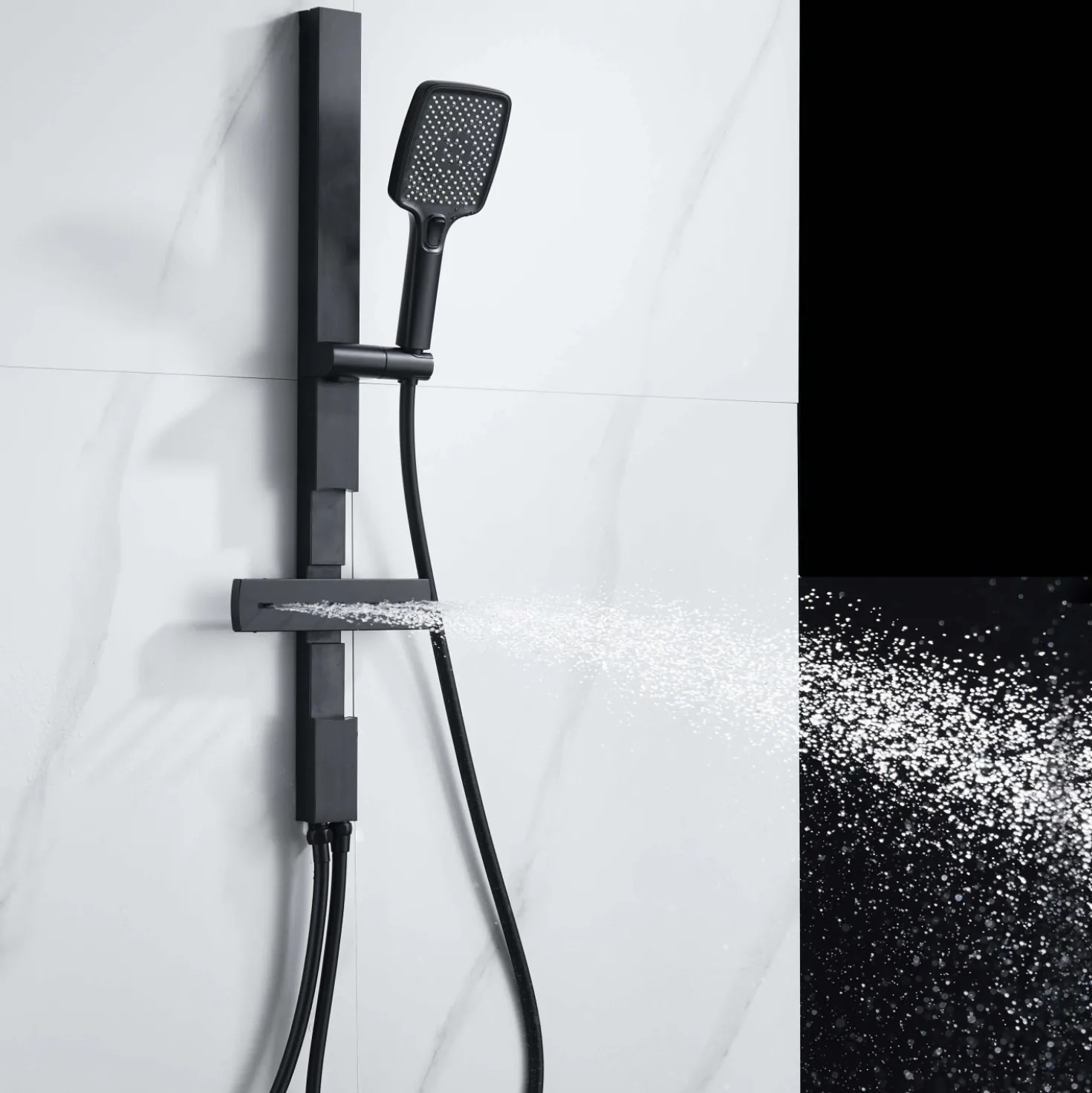 Saliscendi doccia aQuasanit Horizon nero con body jets e doccetta 3 getti