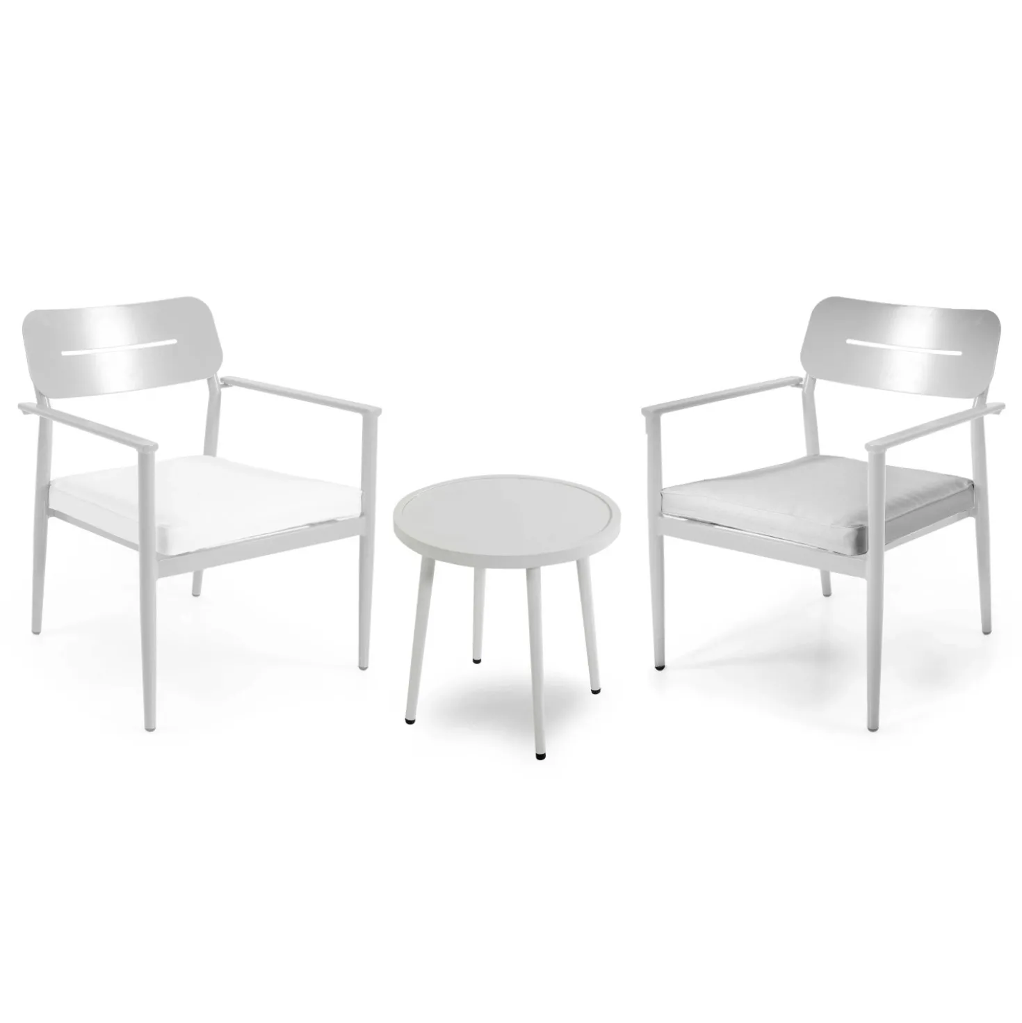Salotto da esterno con poltrona e tavolino in alluminio Ibiza bianco 3 pz